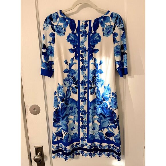 Eliza J Women’s Sheath Dress Blue Floral Knee Length 1/2 Sleeve Size 4 - Picture 2 of 9